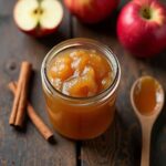 amish apple butter recipe homemade jar on rustic table with apples and cinnamon