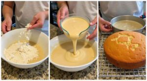 Amish Applesauce Cake Recipe 19 Step-by-step photo collage of making Amish applesauce cake, from mixing to baking to slicing.