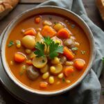 amish gma soup served in a rustic bowl with fresh herbs and bread