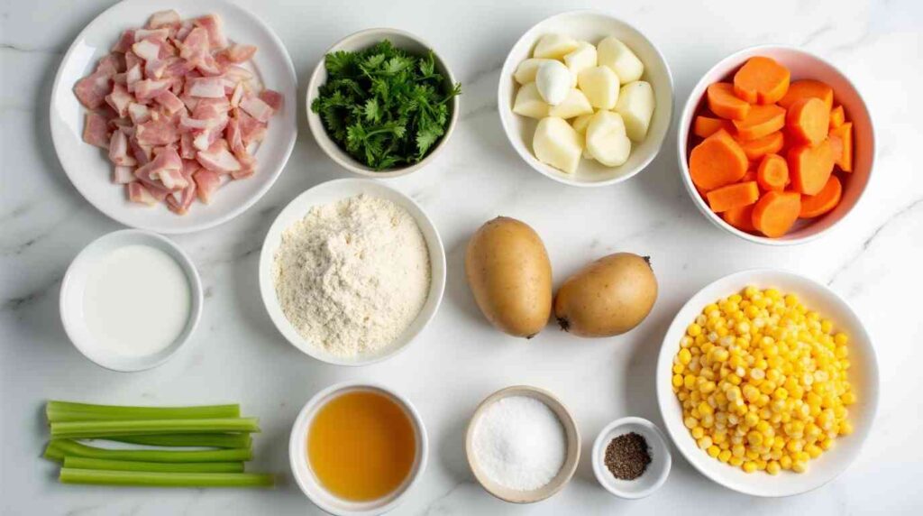 Amish Gma Soup Recipe | Easy Homemade Grandma Soup 5 all ingredients laid out for making amish gma soup