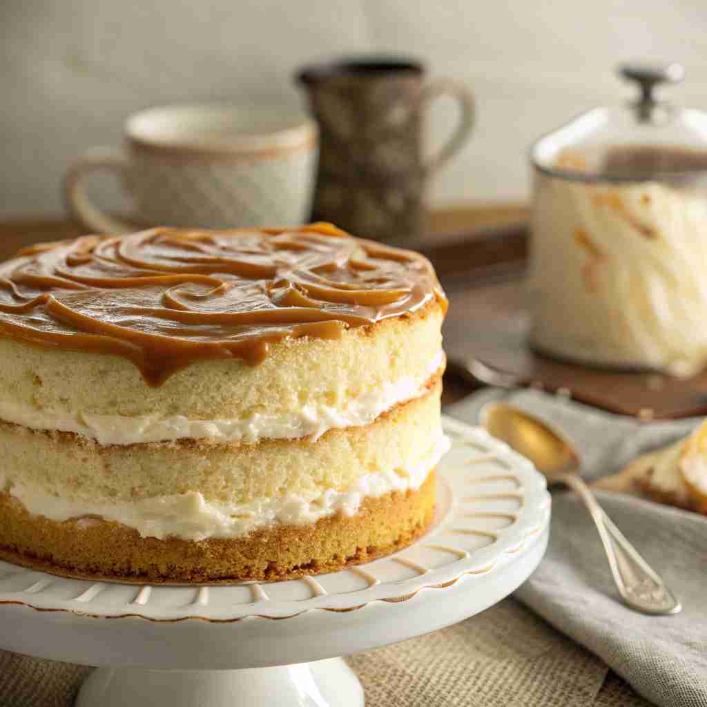 Vanilla Cream Cake with Quick Caramel Frosting