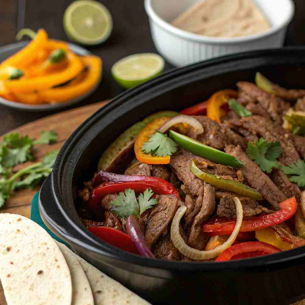 Crockpot Beef Fajitas - Easy Slow Cooker Mexican 1 Crockpot Beef Fajitas