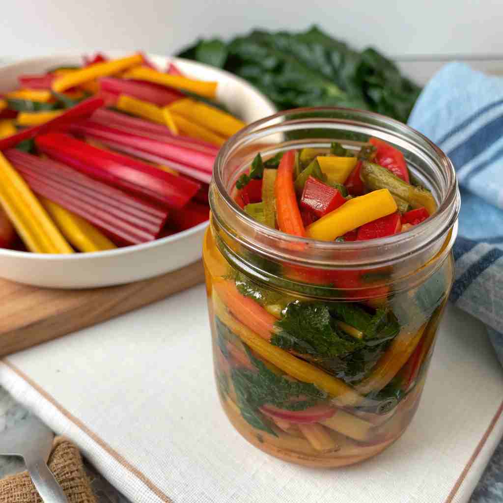 Zesty Pickled Rainbow Swiss Chard - Colorful Garden Preserve 1 Zesty Pickled Rainbow Swiss Chard