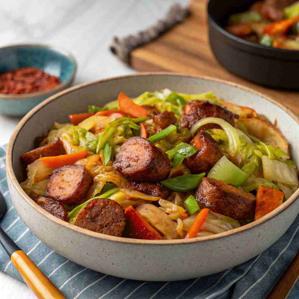 Beef Sausage Cabbage Stir Fry - Low-Carb One-Pan Dinner 1 Beef Sausage Cabbage Stir Fry