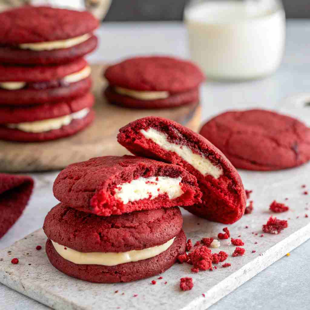 Cheesecake Stuffed Red Velvet Cookies