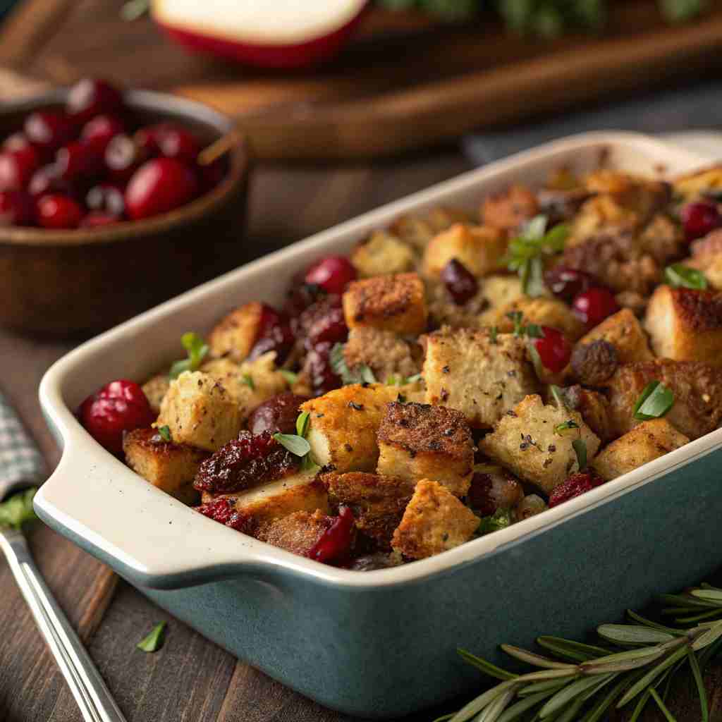 Cranberry Apple Sausage Stuffing - Sweet Savory Dressing 1 Cranberry Apple Sausage Stuffing