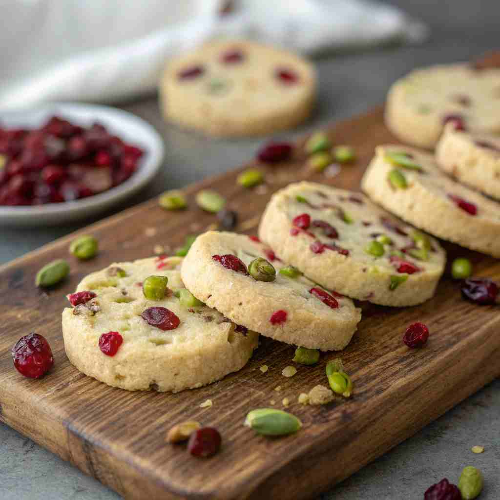 Cranberry Pistachio Shortbread Cookies