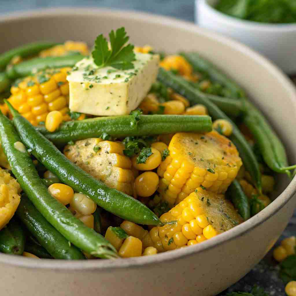 Herb Buttered Corn and Green Beans - Simple Side Dish 1 Herb Buttered Corn and Green Beans