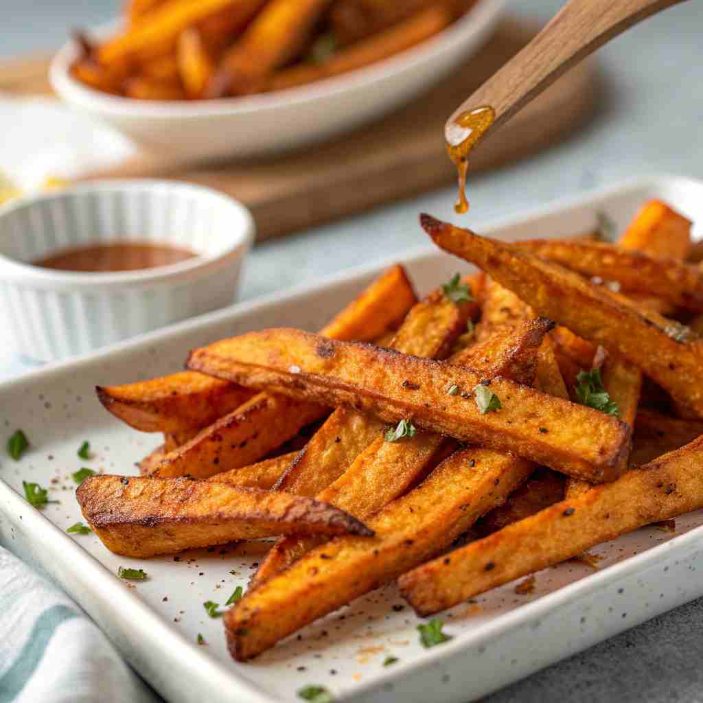 Oven Baked Sweet Potato Fries - Crispy Healthy Recipe 1 Oven Baked Sweet Potato Fries