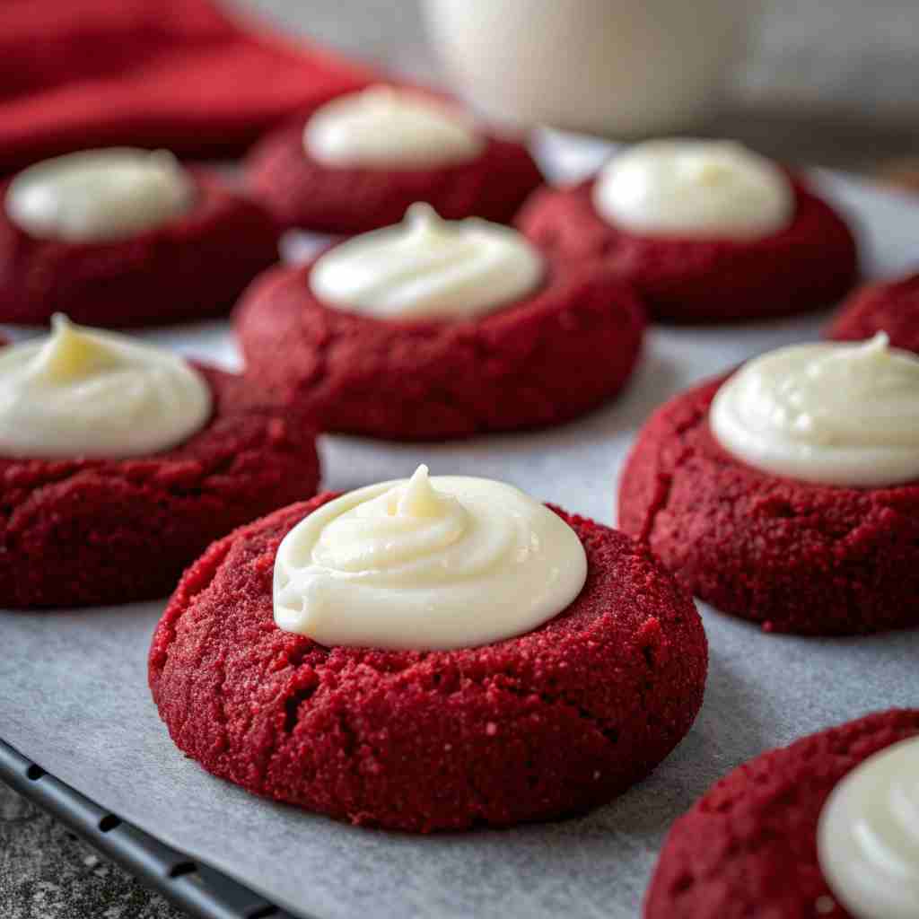 Red Velvet Cream Cheese Thumbprint Cookies