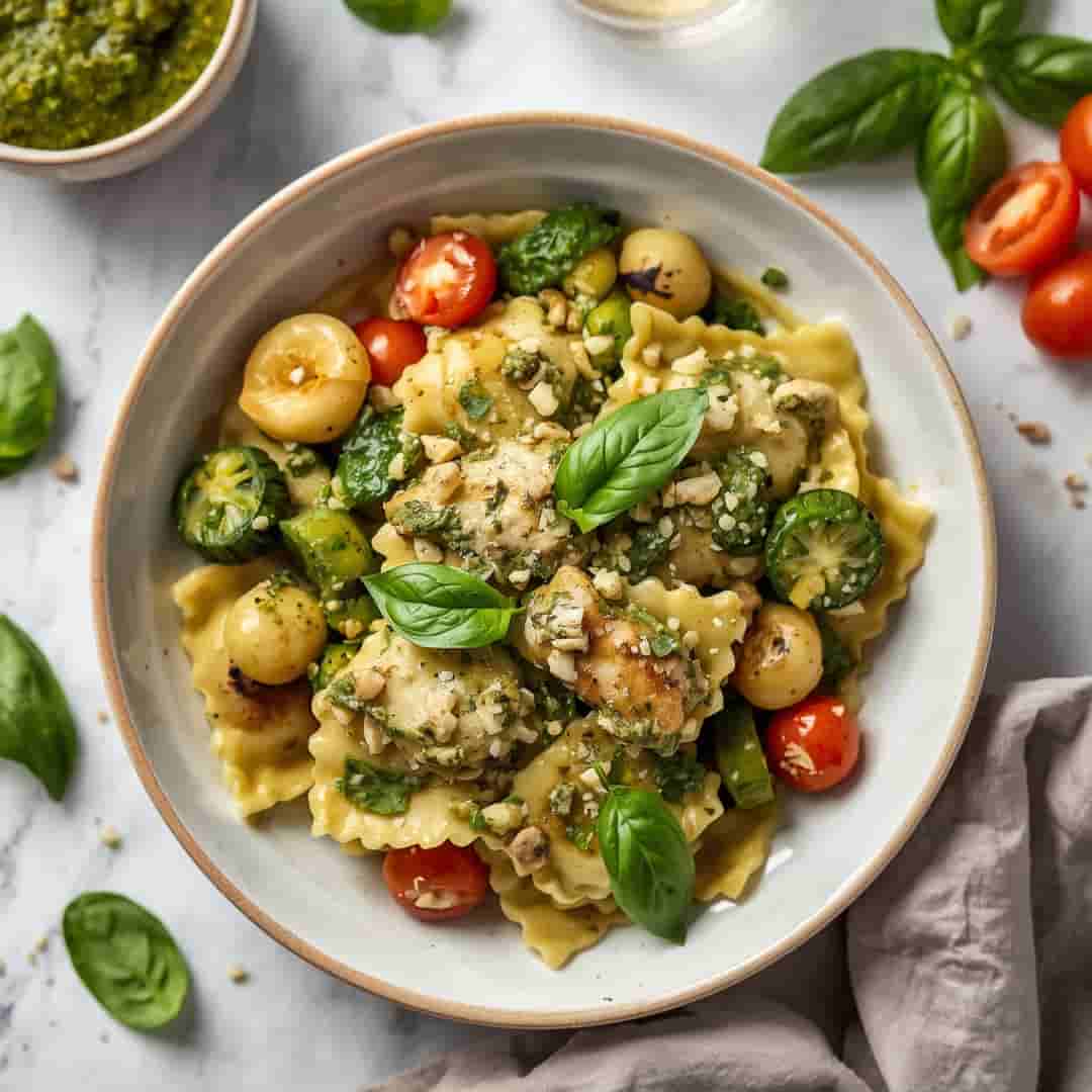 Chicken Ravioli Basil Pesto Vegetables