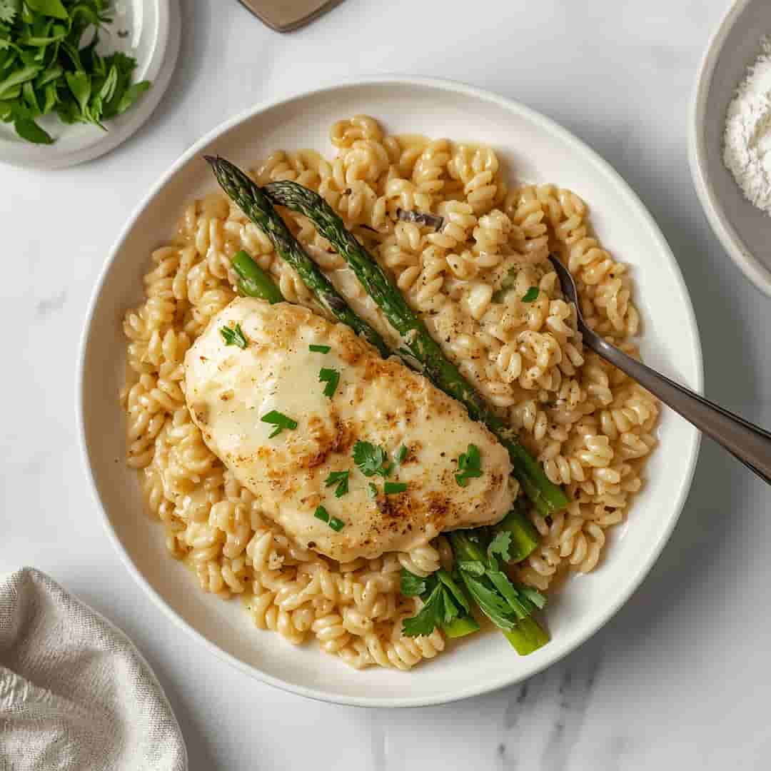 Creamy Parmesan Orzo Chicken Asparagus