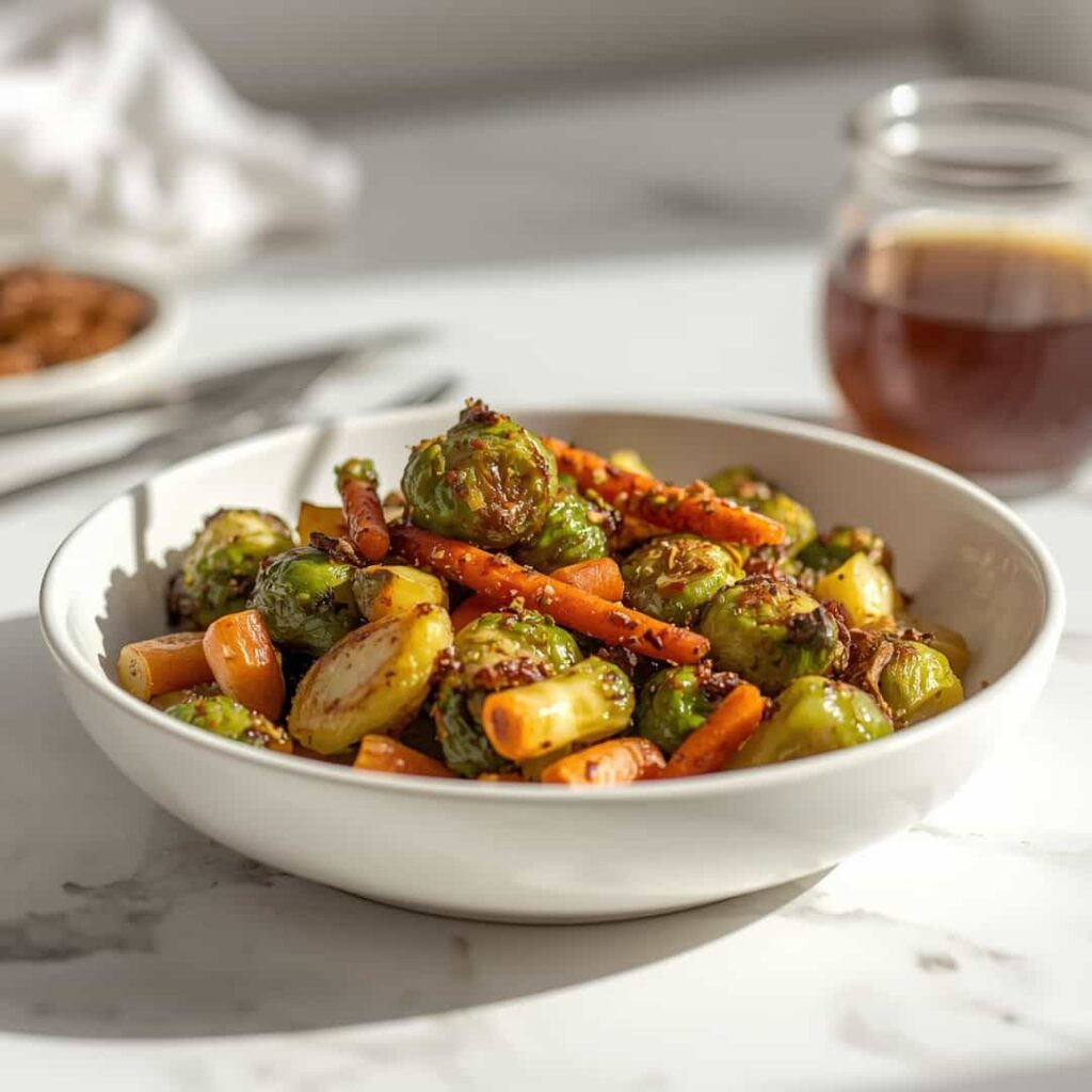 Crispy Maple Glazed Carrots Brussels Sprouts