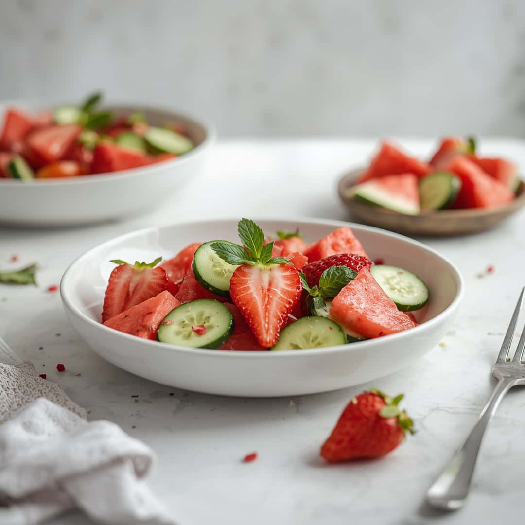 Cucumber Strawberry Watermelon Salad 2 Cucumber Strawberry Watermelon Salad