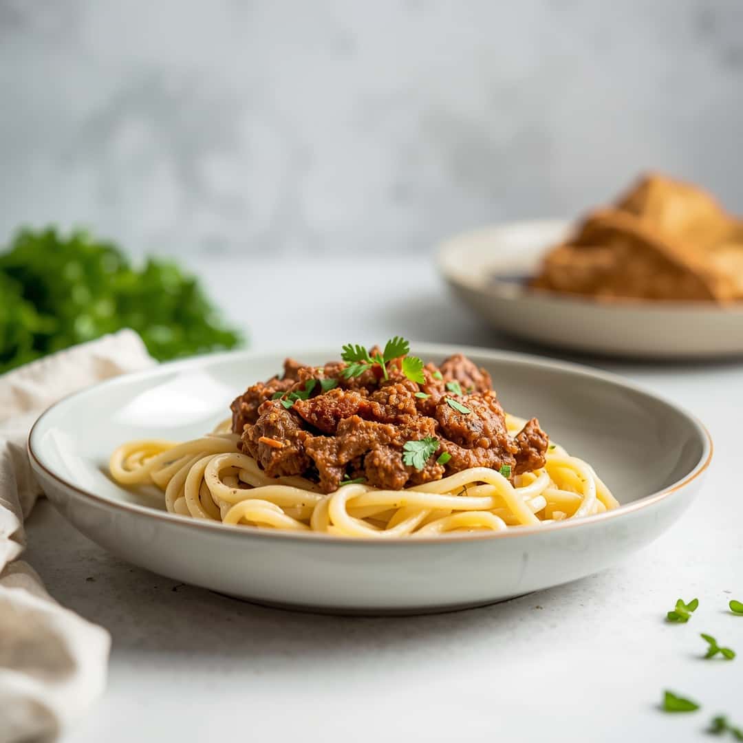 Easy High Protein Creamy Beef Pasta