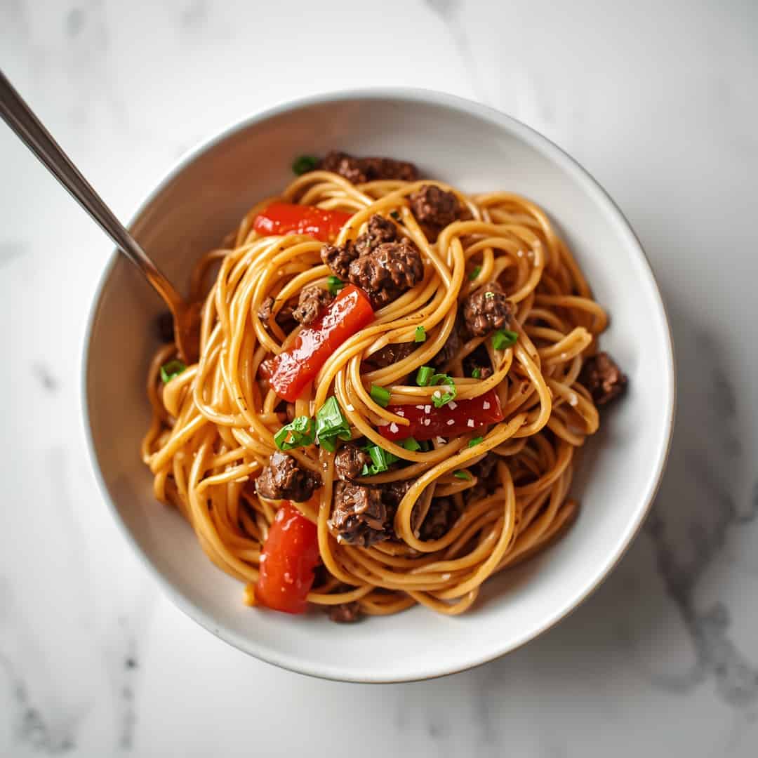 Easy Mongolian Ground Beef Noodles