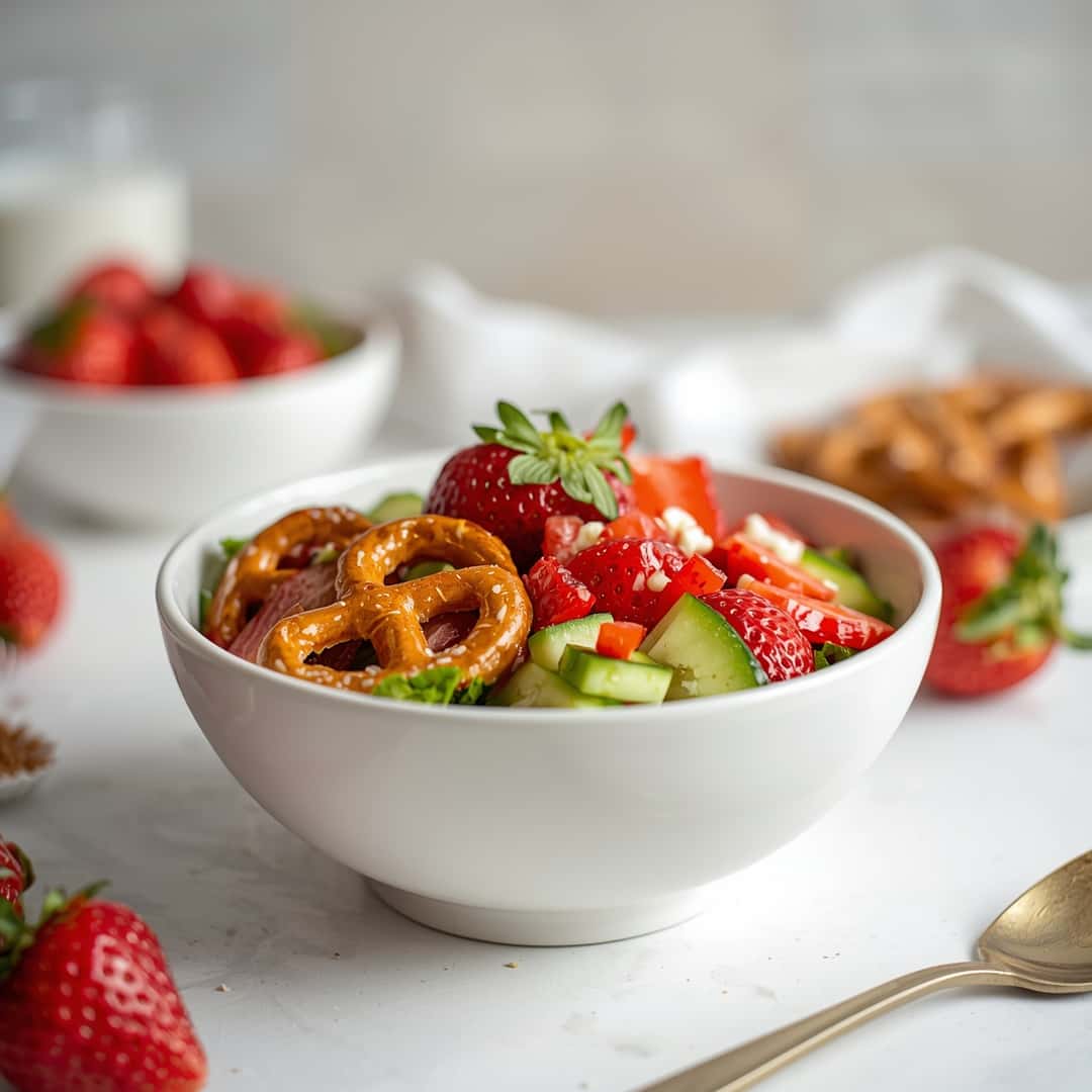 High Protein Strawberry Pretzel Salad Bowl