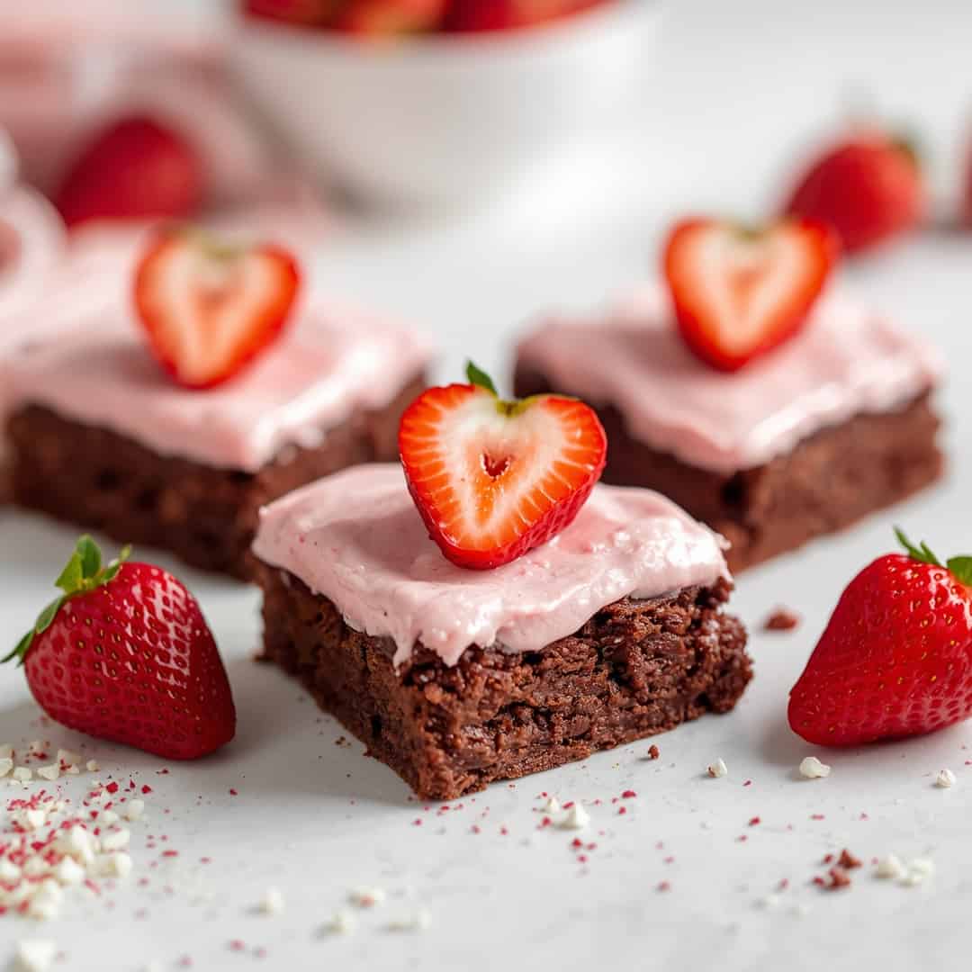 Strawberry Frosted Heart-Shaped Brownies