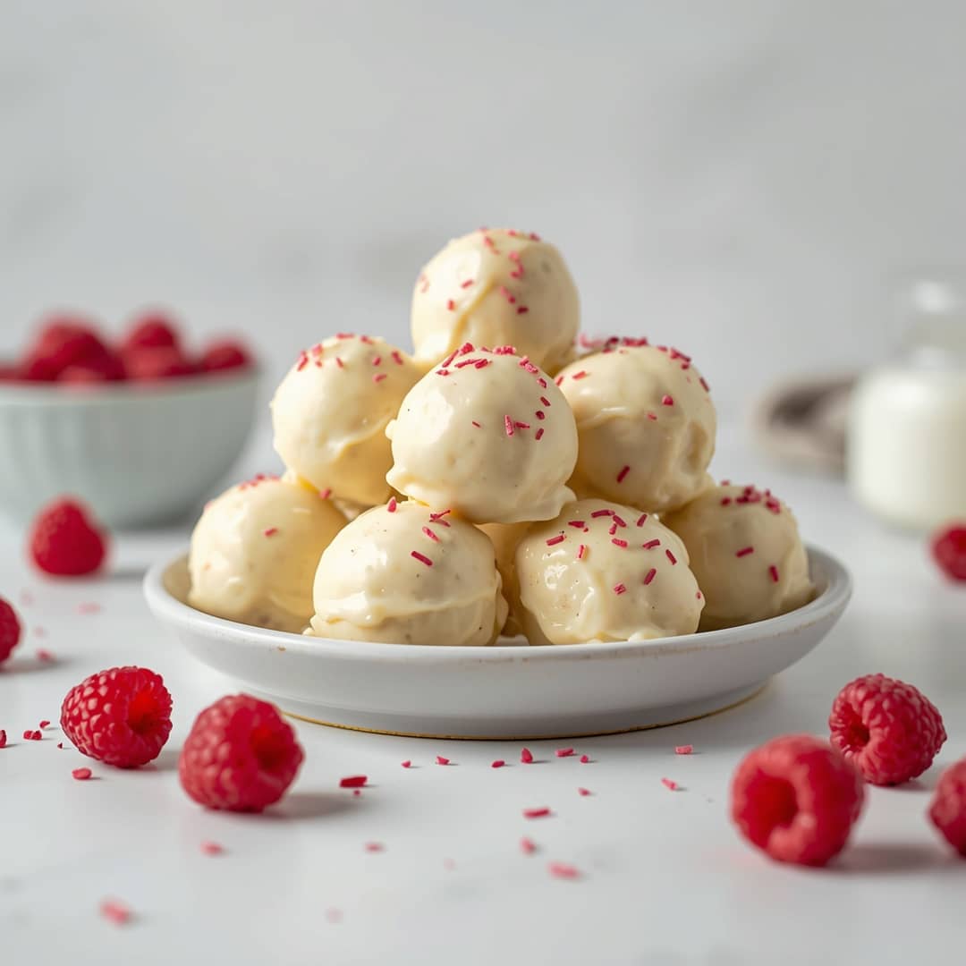White Chocolate Raspberry Cheesecake Balls