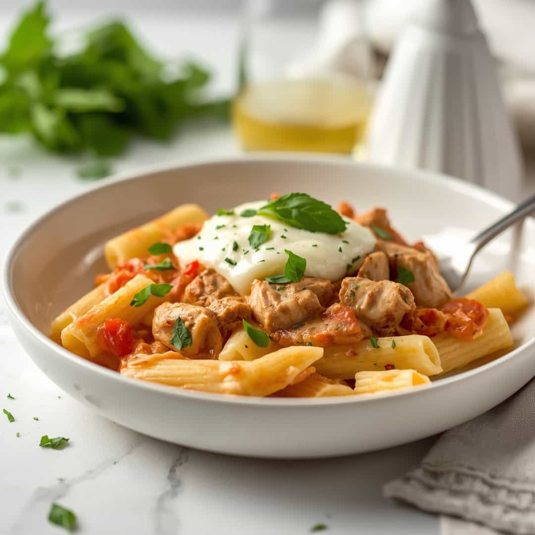 Baked Creamy Chicken Mozzarella Pasta 2 Baked Creamy Chicken Mozzarella Pasta