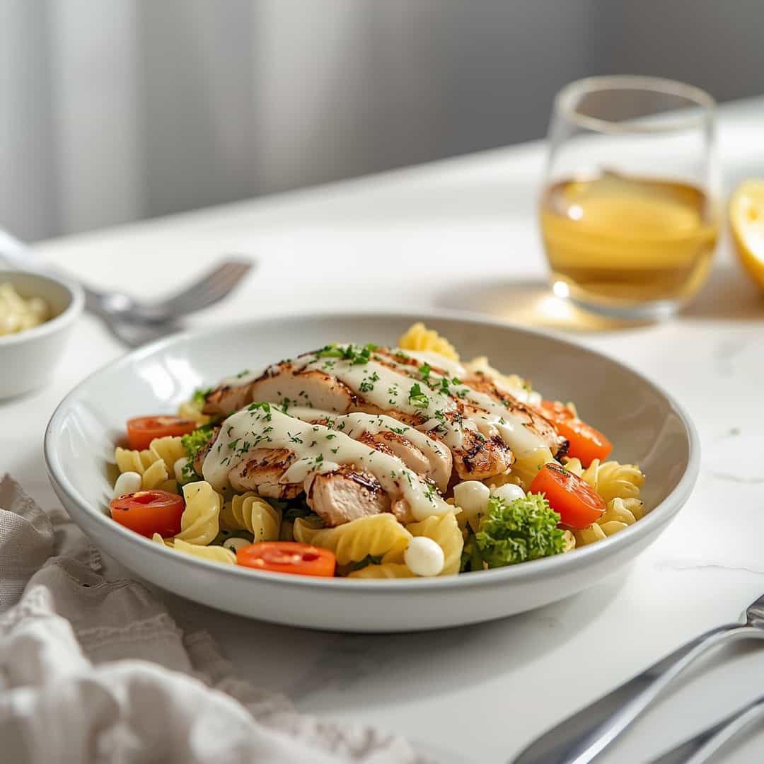 Grilled Chicken Caesar Pasta Salad