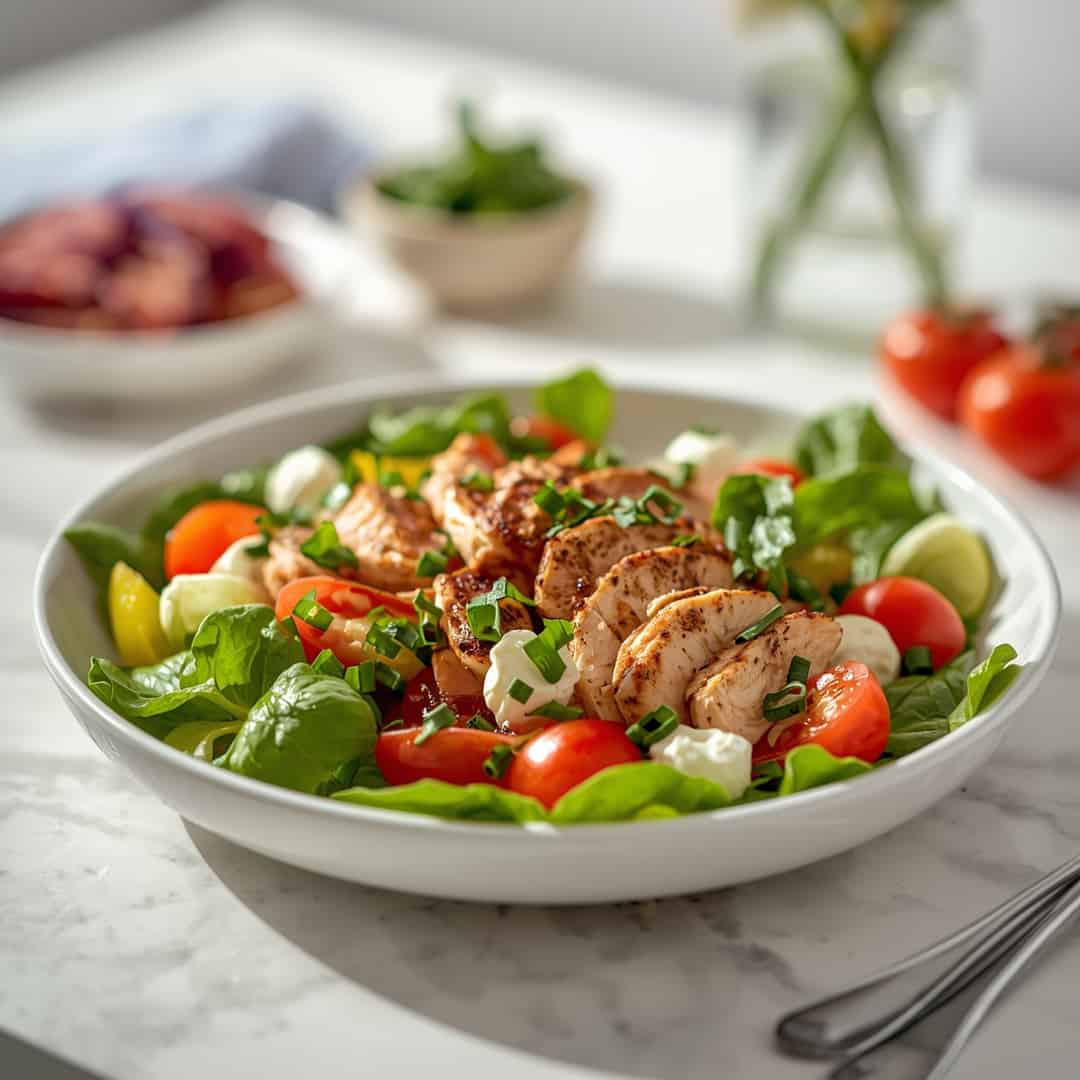 Healthy Greek Salad with Chicken 2 Healthy Greek Salad with Chicken