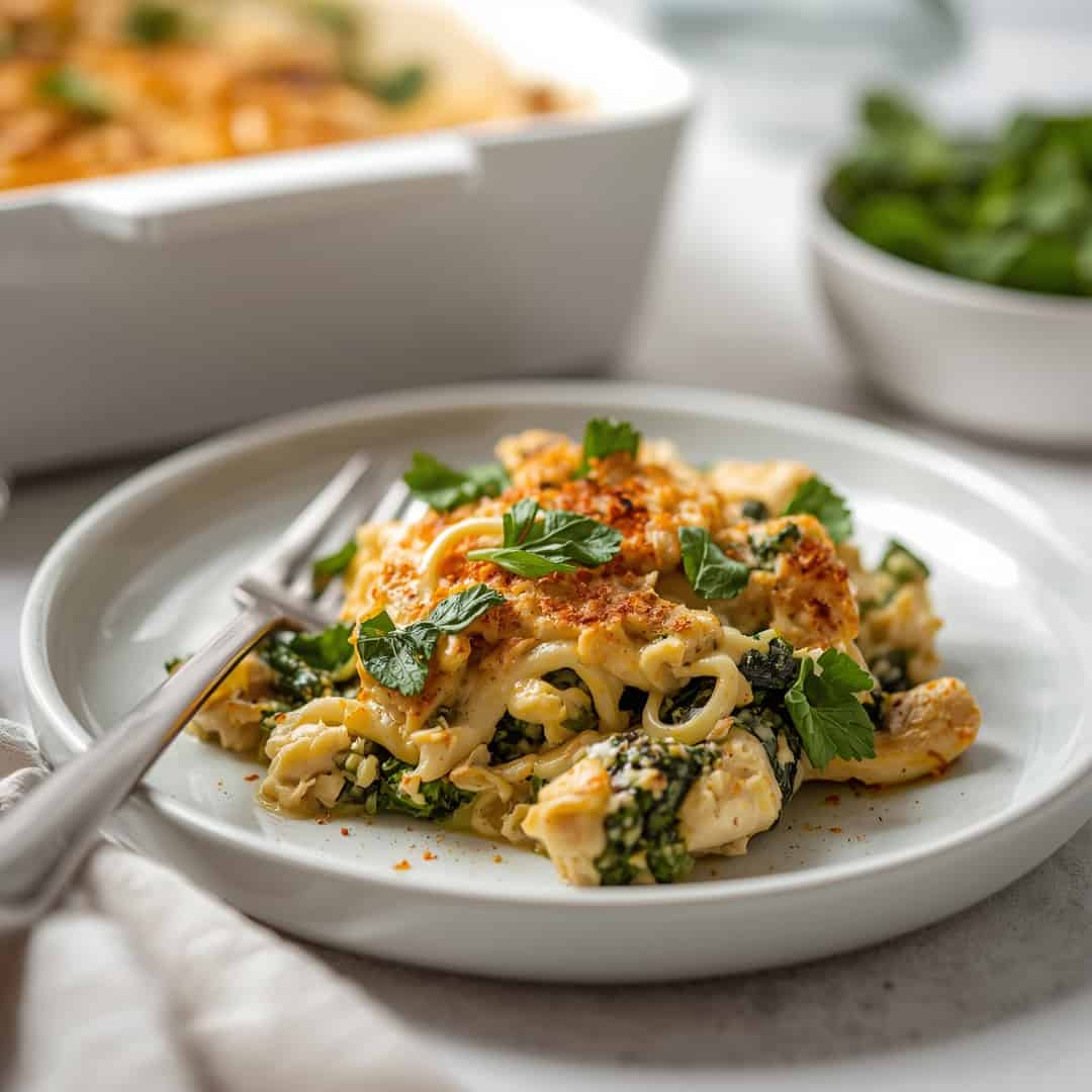 High Protein Spinach Artichoke Chicken Casserole Recipe