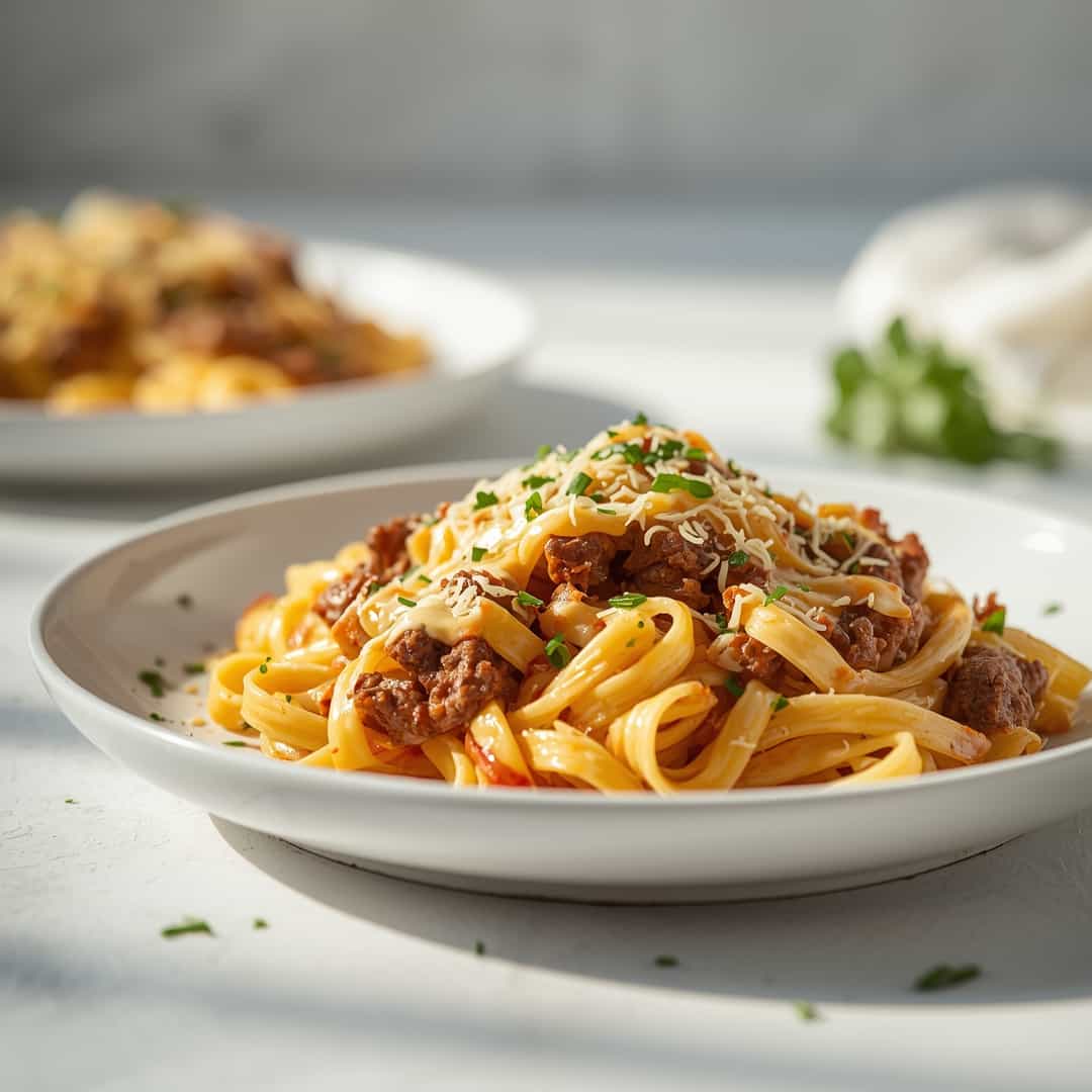 Loaded Cheeseburger Alfredo Pasta