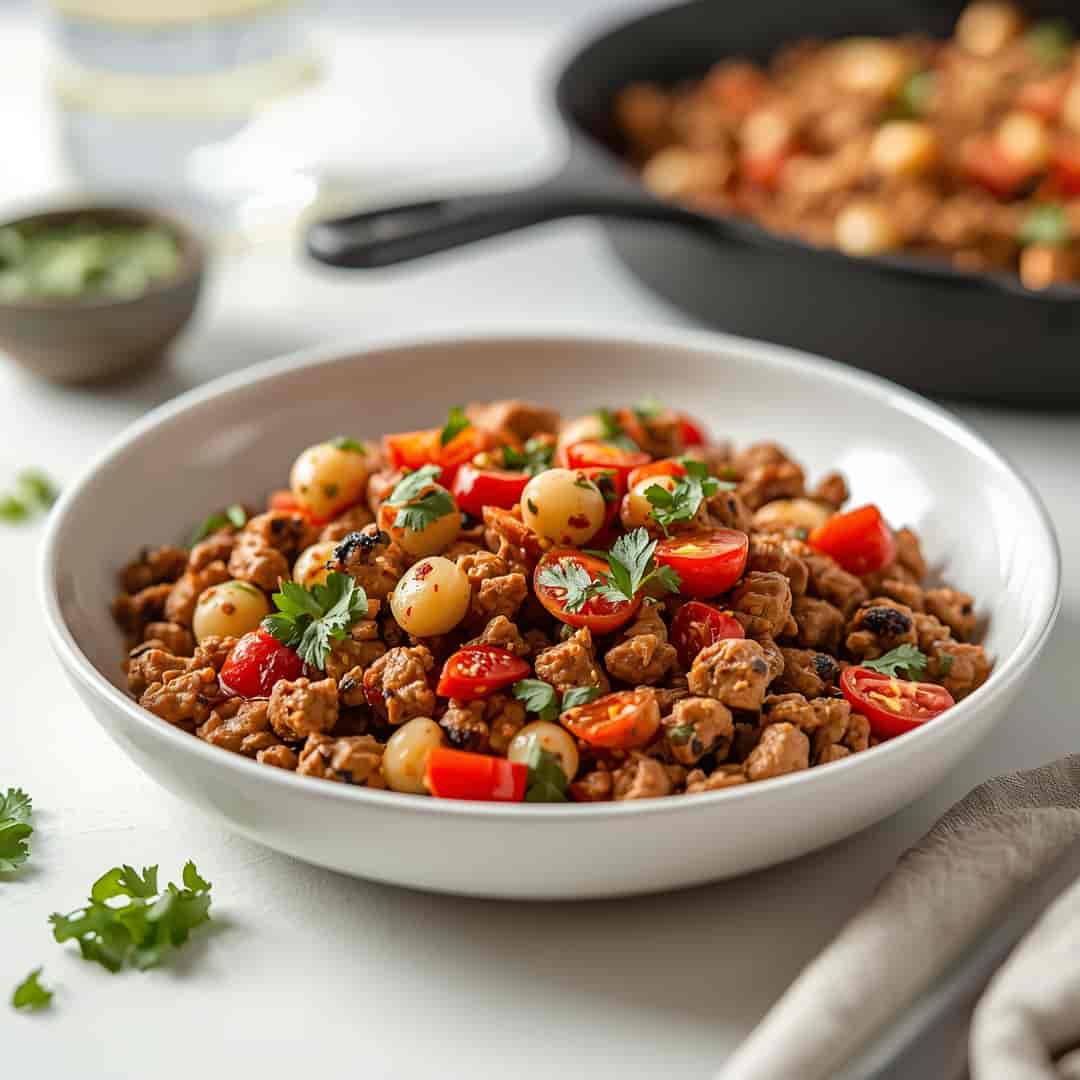 Mediterranean Keto Ground Chicken Skillet