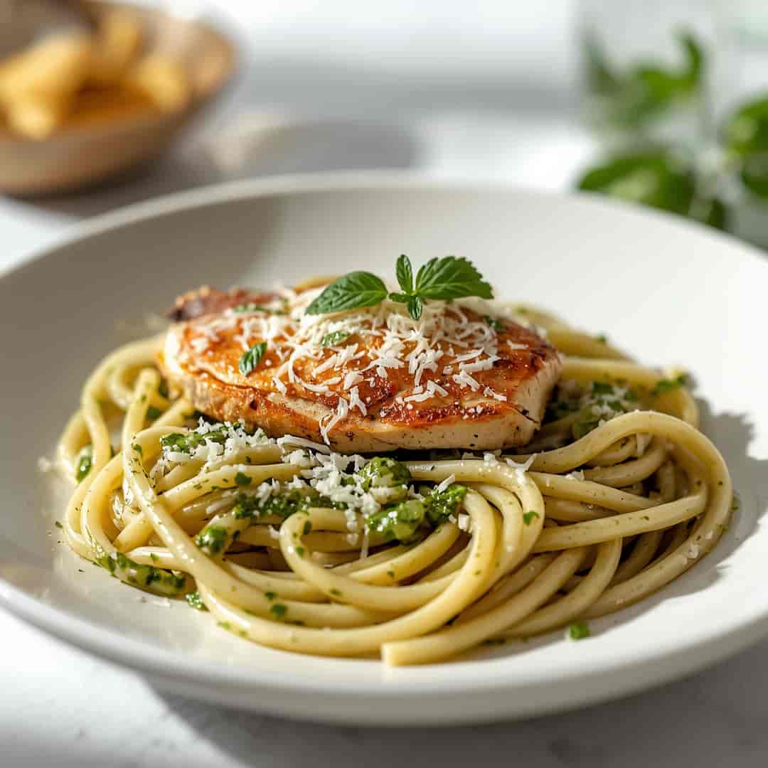 Pesto Pasta with Parmesan Chicken