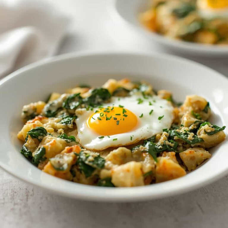 Quick Easy Spinach Feta Potato Egg Scramble