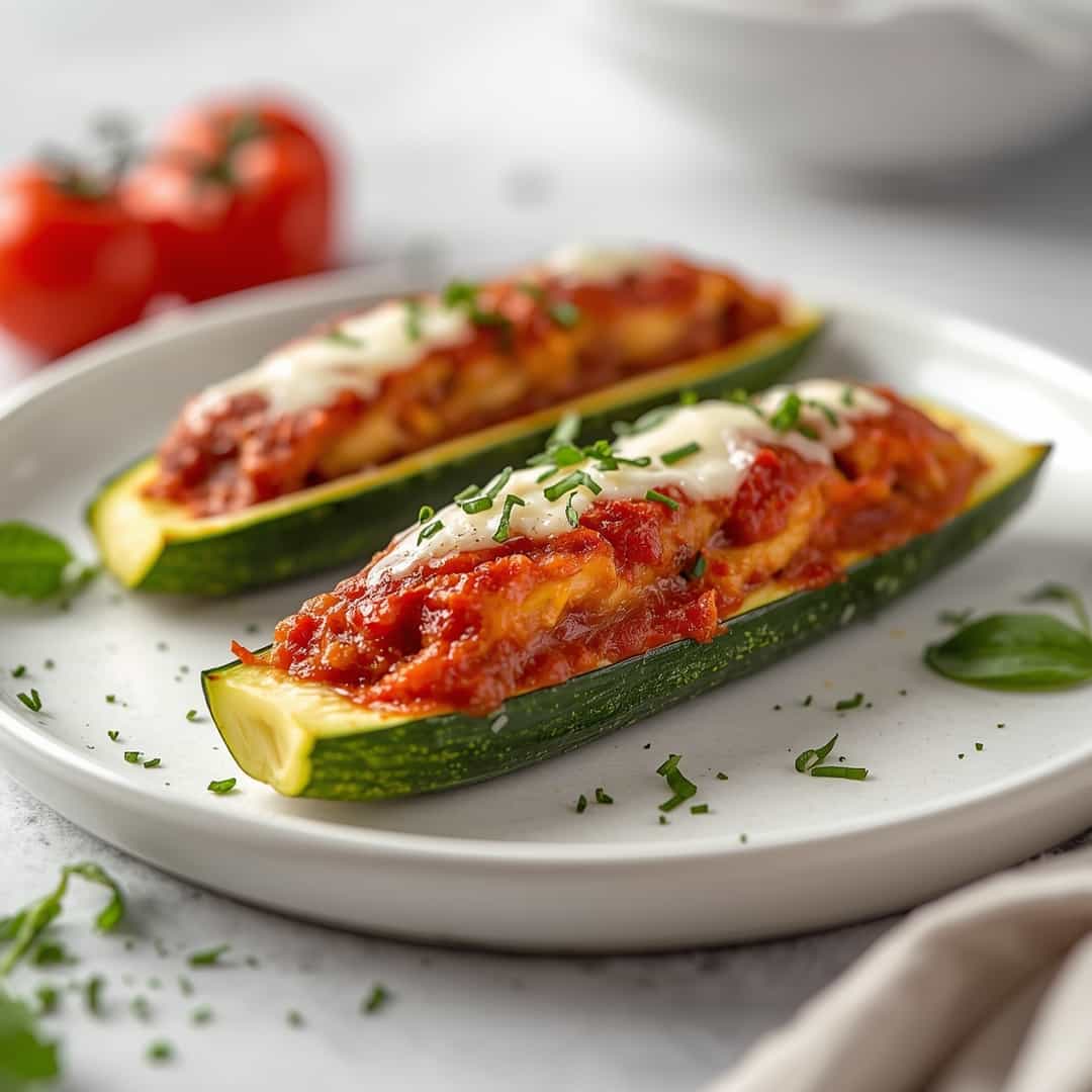 Chicken Parmesan Stuffed Zucchini Boats