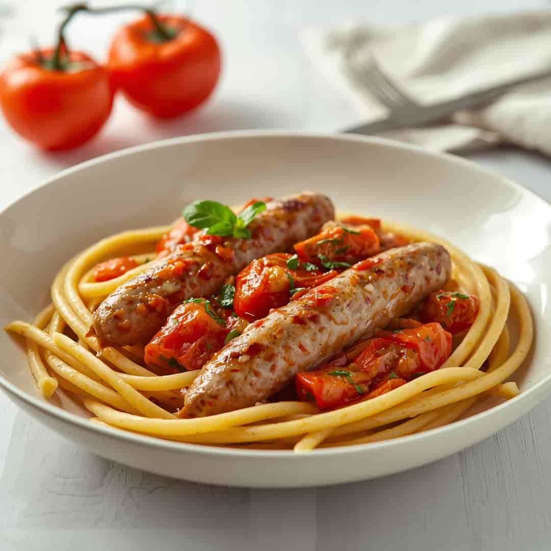 Chicken Sausages with Zucchini Tomatoes Pasta 2 Chicken Sausages with Zucchini Tomatoes Pasta