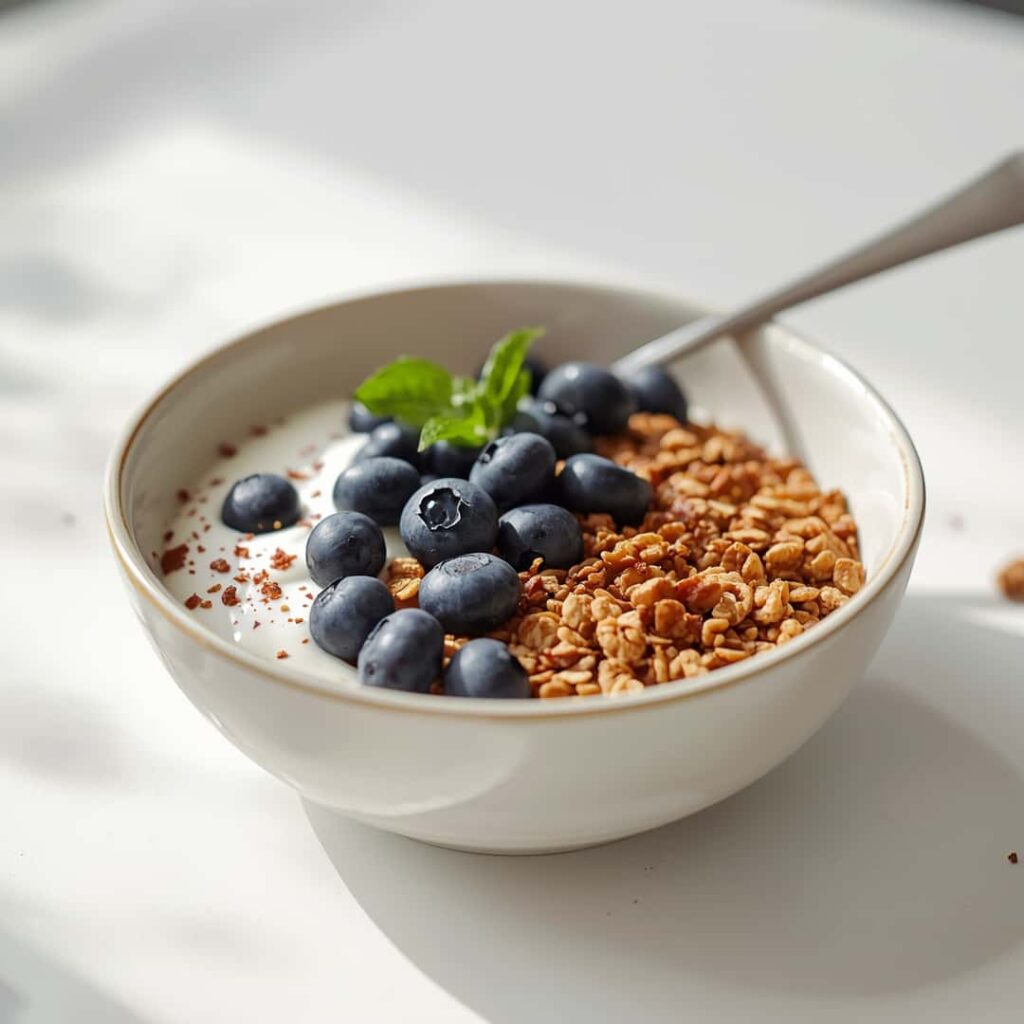 Blueberry granola yogurt bowl healthy