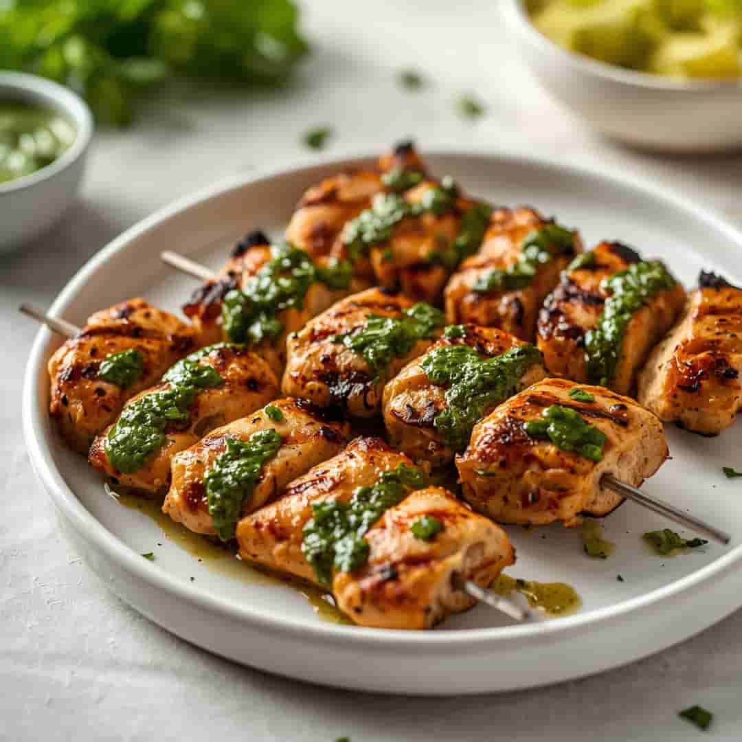 Grilled chimichurri chicken skewers zesty