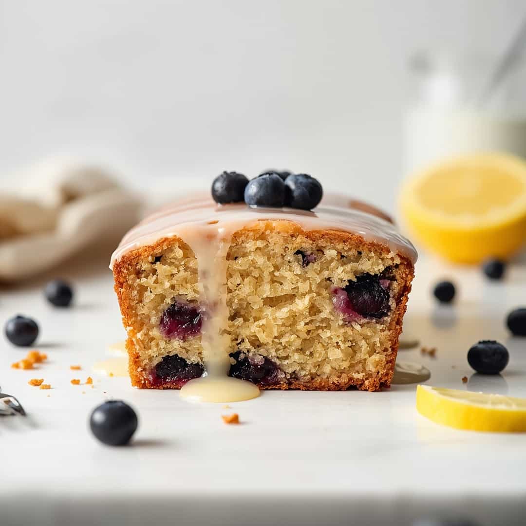 blueberry zucchini lemon loaf cake with glaze