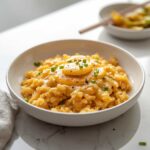 cheesy scrambled egg fried rice with garlic butter