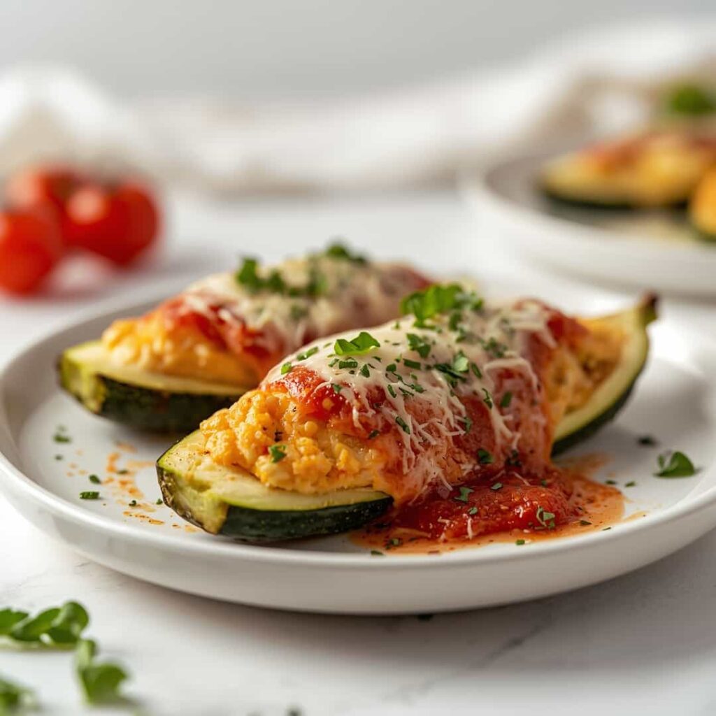 chicken parm stuffed zucchini low carb