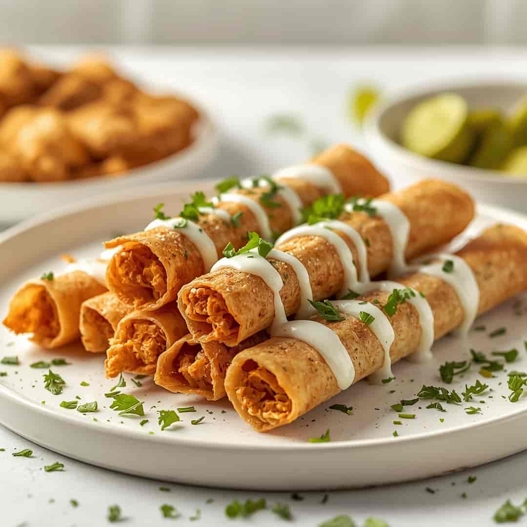 crispy dill pickle ranch chicken taquitos