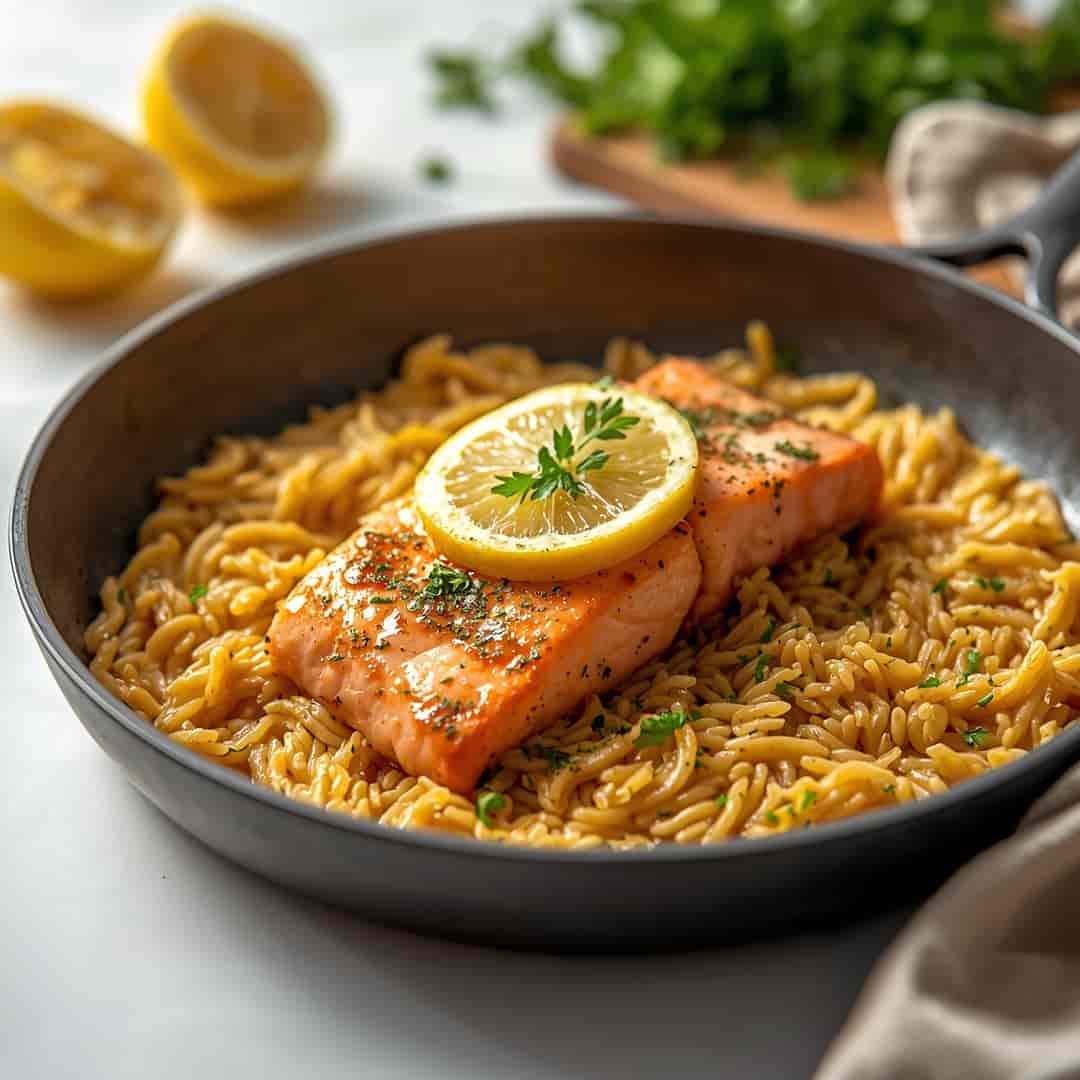 garlicky lemon salmon orzo one skillet 2 garlicky lemon salmon orzo one skillet