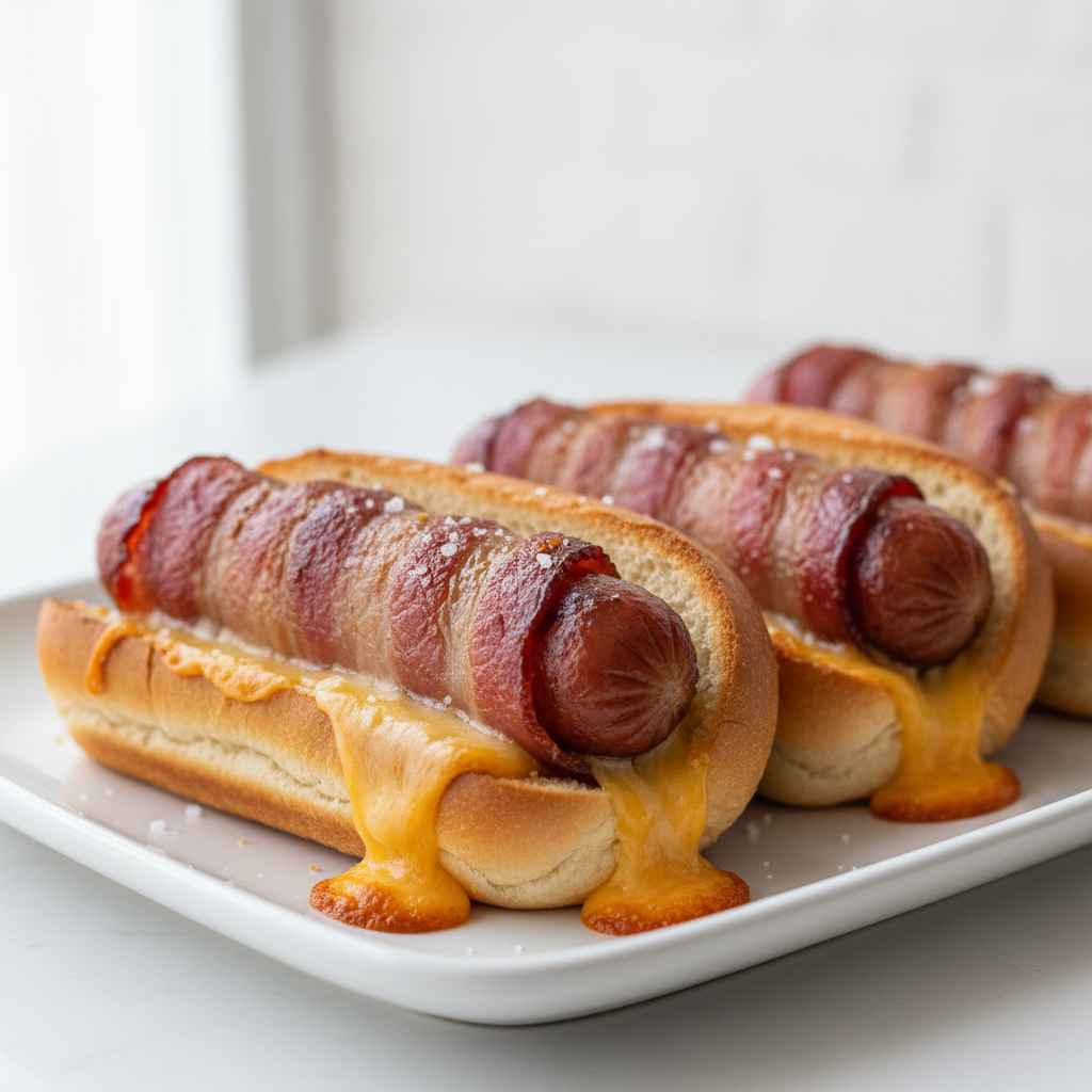 beef wrapped cheese stuffed hot dogs