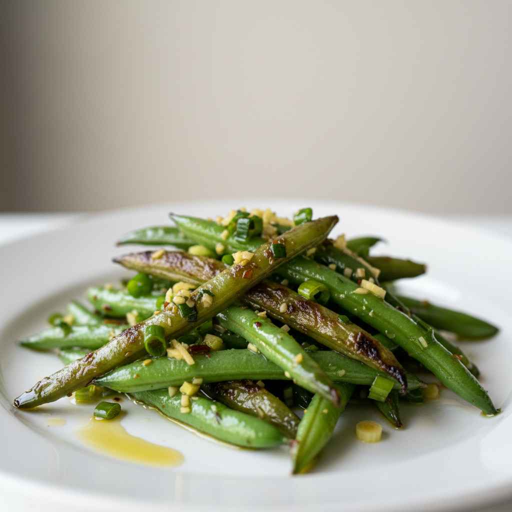 blistered green beans with scallion oil 2 blistered green beans with scallion oil