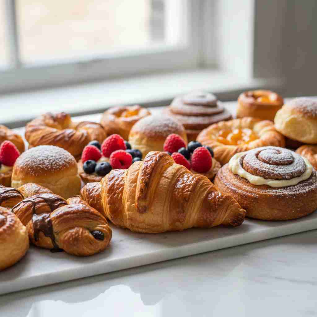 breakfast grazing board with pastries