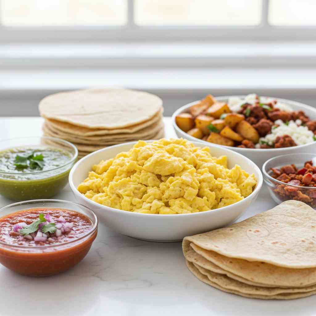 breakfast taco bar with scrambled eggs 2 breakfast taco bar with scrambled eggs