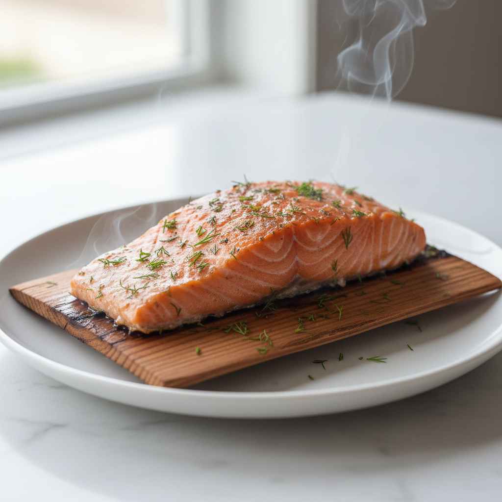 cedar plank salmon with dill