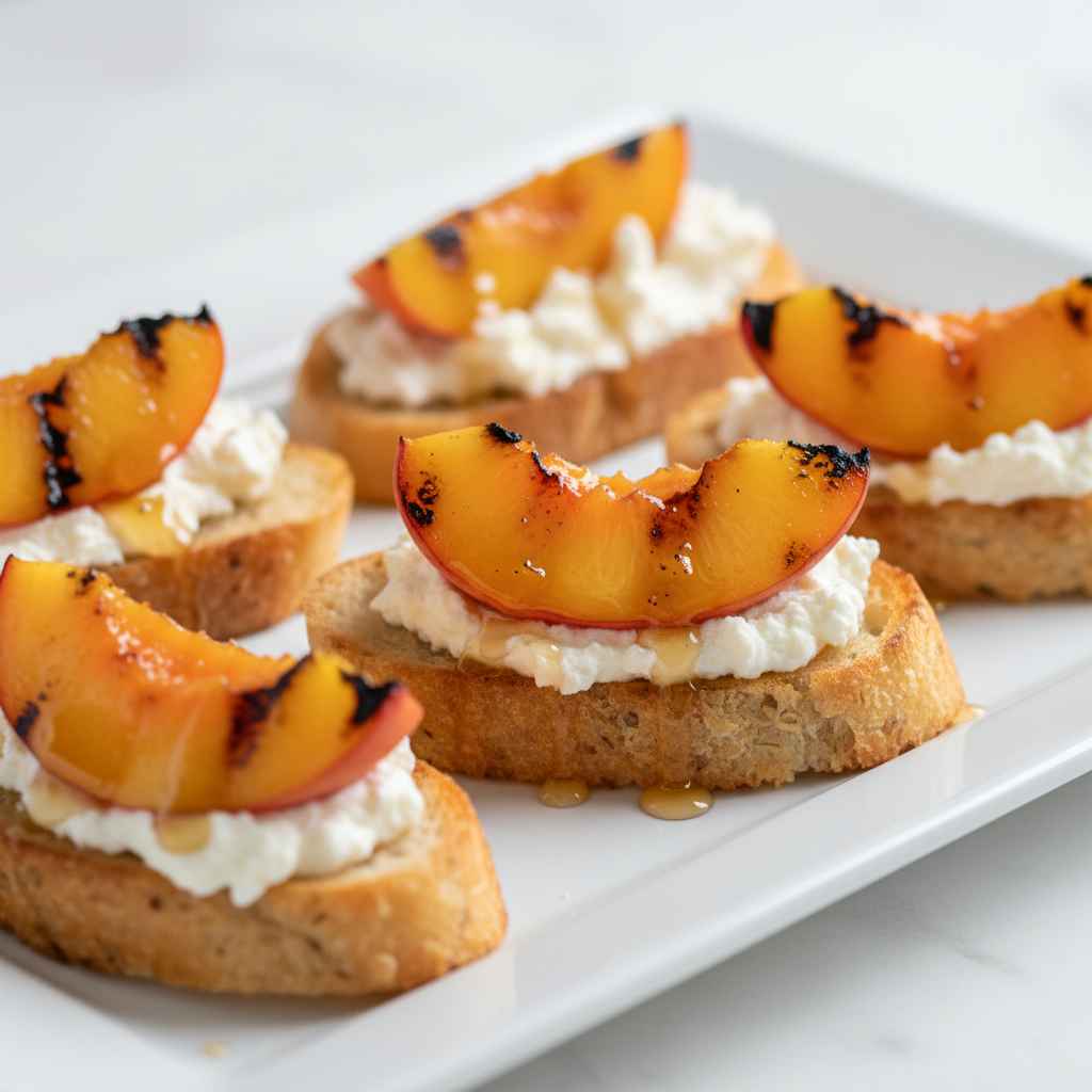 Grilled Peach Ricotta Crostini Appetizer