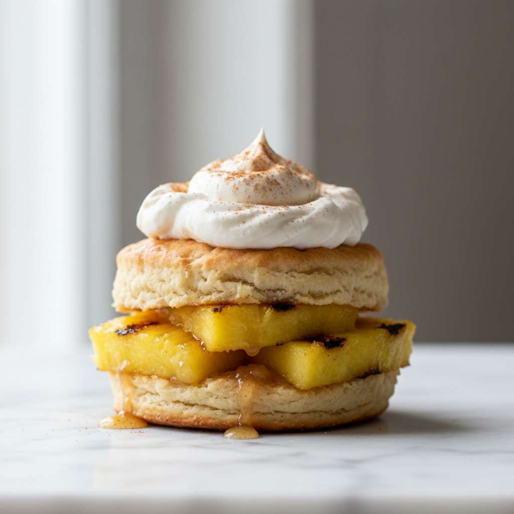 grilled pineapple shortcake with cinnamon cream