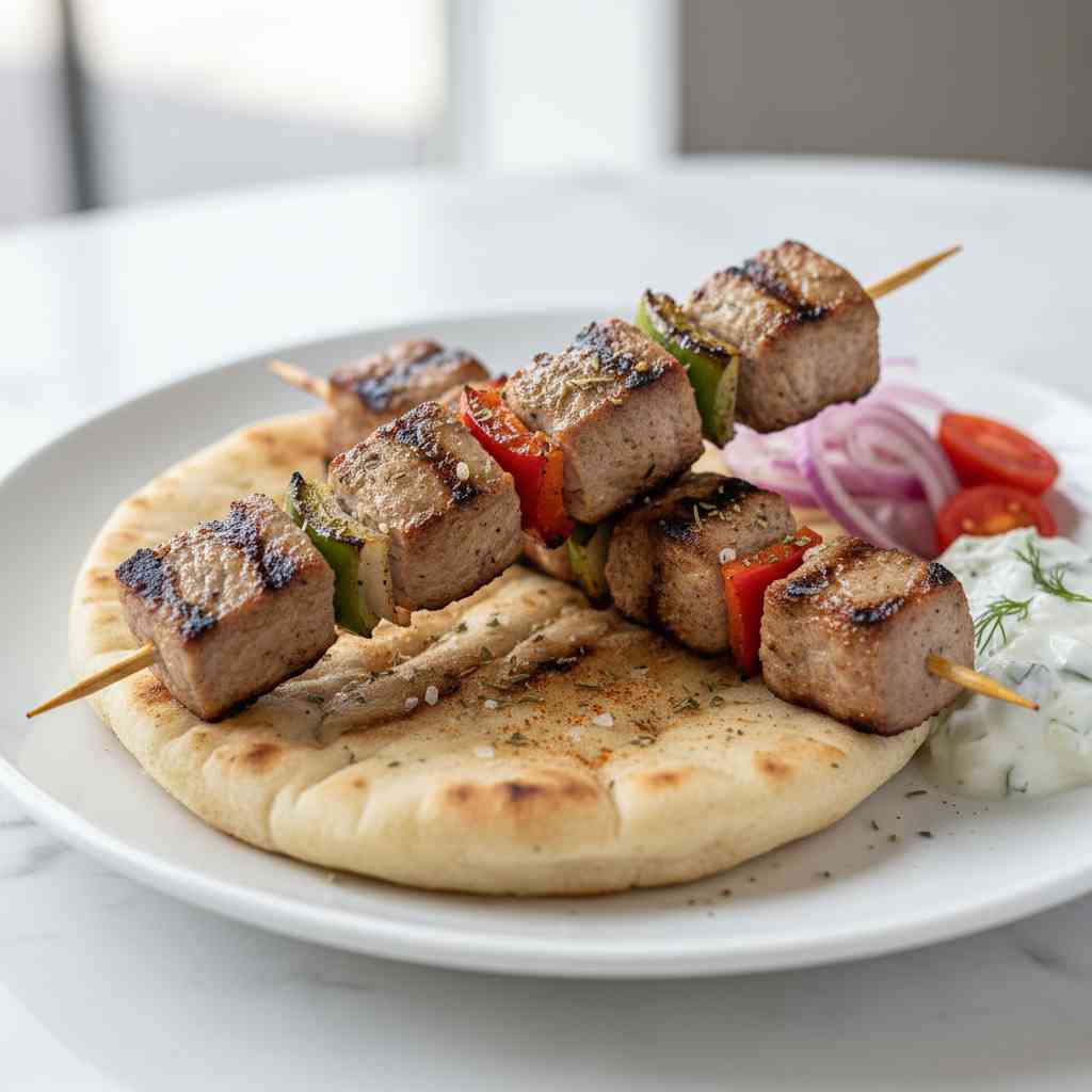 grilled pork souvlaki with pita
