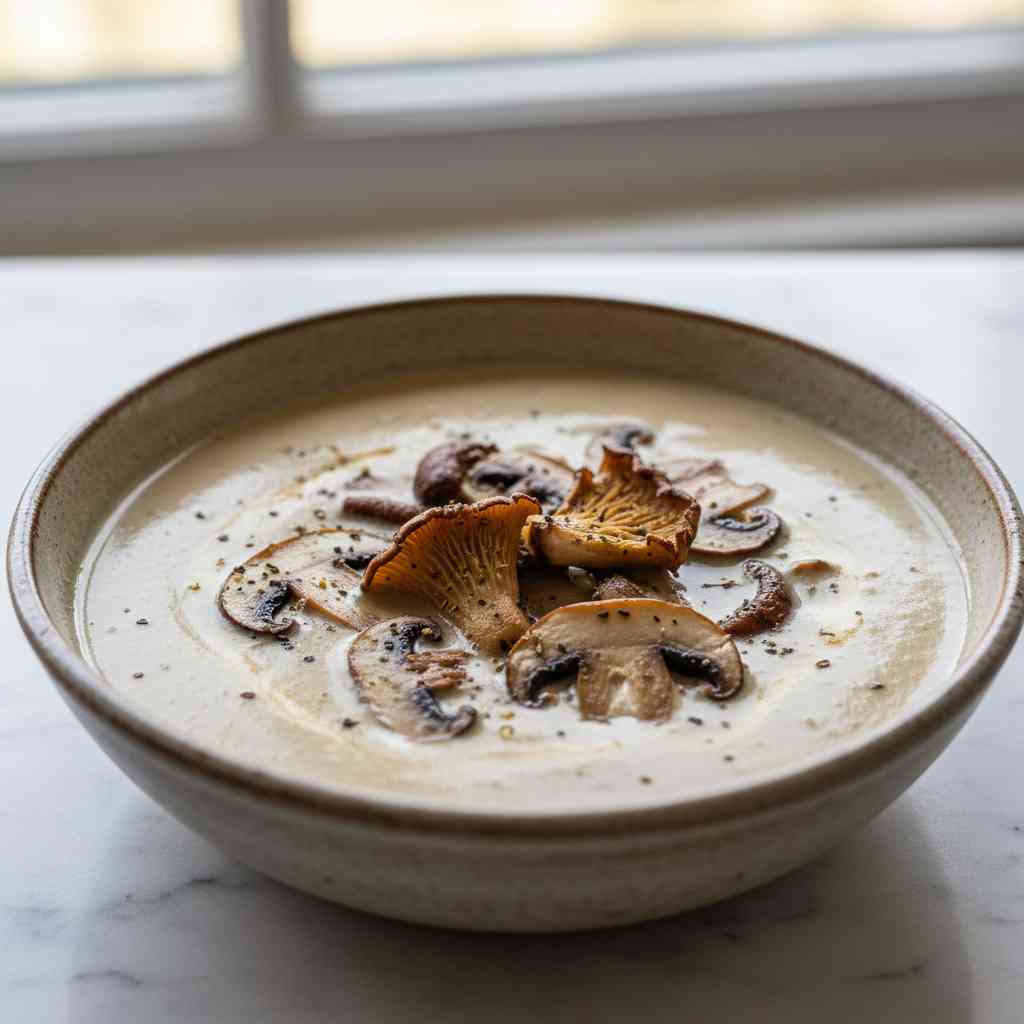 homemade cream of mushroom soup with fresh mushrooms