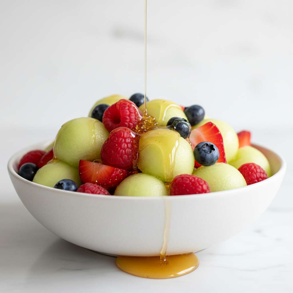 honeydew fruit salad with berries and honey